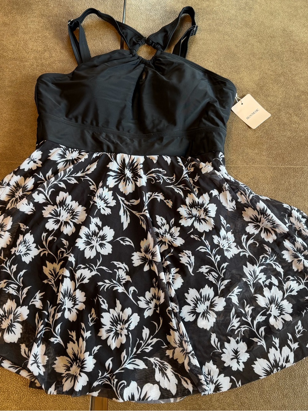 14/16 Black & White Floral BLOOMCHIC swimsuit, NWT, $32